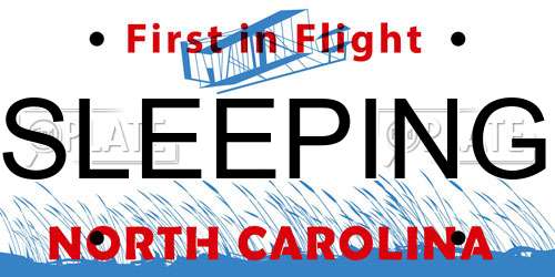 SLEEPING North Carolina License Plate