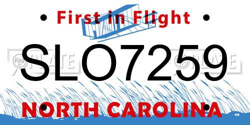 SLO7259 North Carolina License Plate