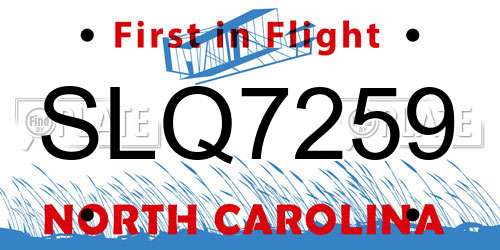 SLQ7259 North Carolina License Plate