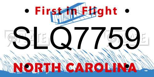 SLQ7759 North Carolina License Plate
