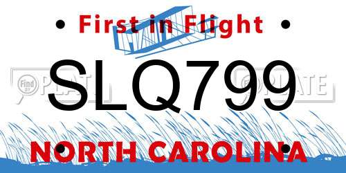 SLQ799 North Carolina License Plate
