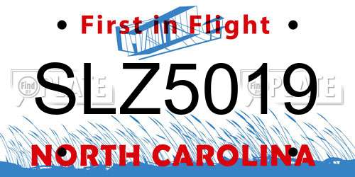 SLZ5019 North Carolina License Plate