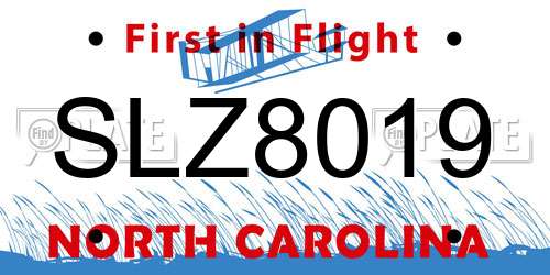 SLZ8019 North Carolina License Plate