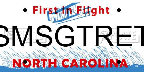 SMSGTRET North Carolina License Plate