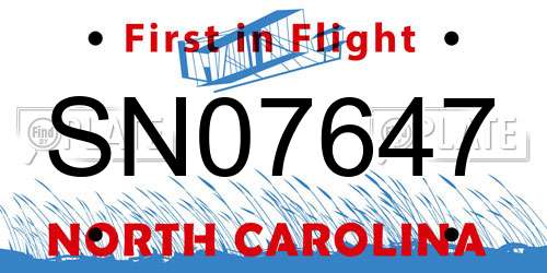 SN07647 North Carolina License Plate