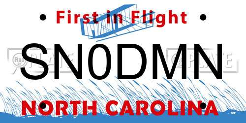 SN0DMN North Carolina License Plate
