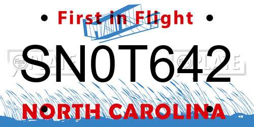 SN0T642 North Carolina License Plate
