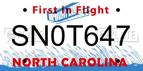 SN0T647 North Carolina License Plate