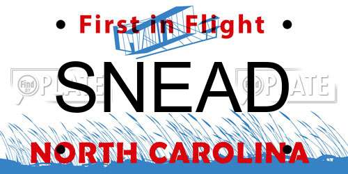 SNEAD North Carolina License Plate