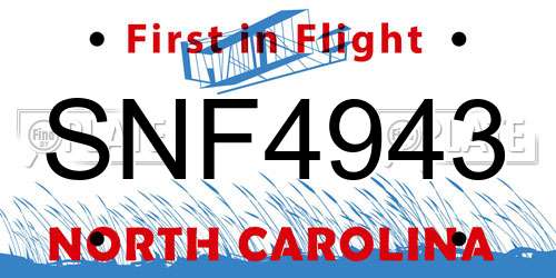 SNF4943 North Carolina License Plate