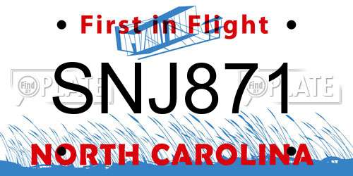 SNJ871 North Carolina License Plate