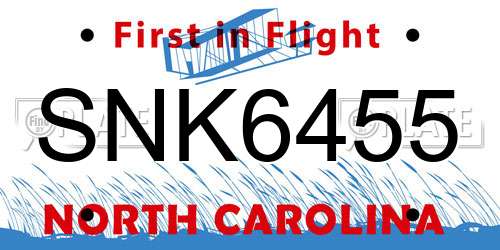 SNK6455 North Carolina License Plate