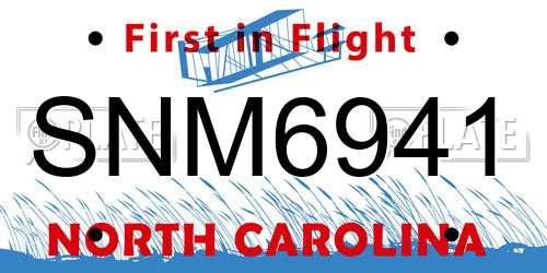 SNM6941 North Carolina License Plate