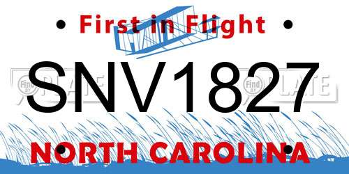 SNV1827 North Carolina License Plate