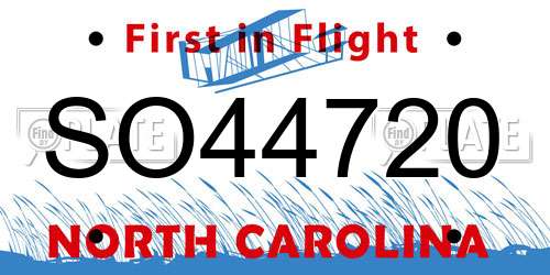SO44720 North Carolina License Plate