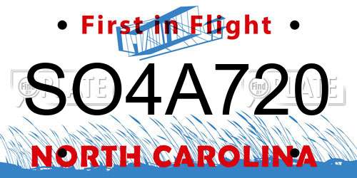 SO4A720 North Carolina License Plate