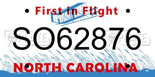 SO62876 North Carolina License Plate