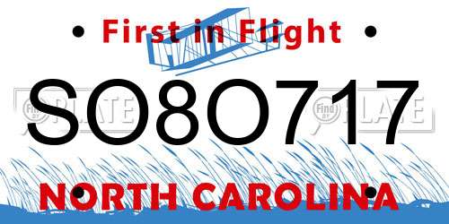 SO8O717 North Carolina License Plate