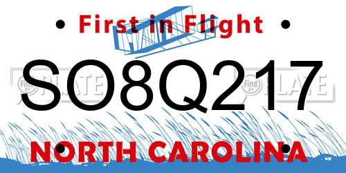SO8Q217 North Carolina License Plate