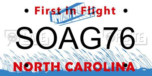 SOAG76 North Carolina License Plate