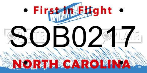 SOB0217 North Carolina License Plate