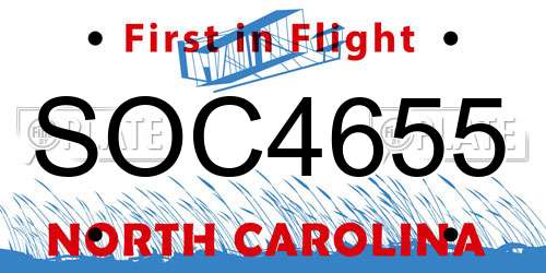 SOC4655 North Carolina License Plate