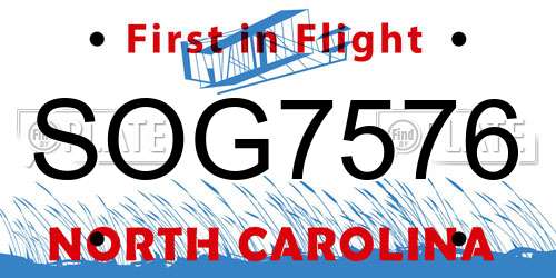 SOG7576 North Carolina License Plate