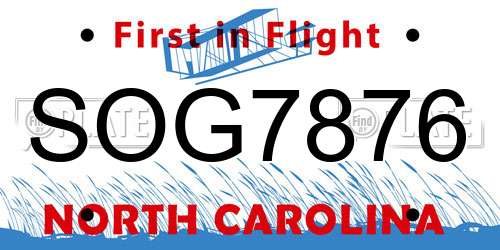 SOG7876 North Carolina License Plate