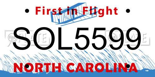 SOL5599 North Carolina License Plate