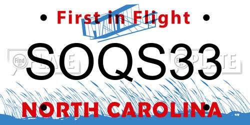 SOQS33 North Carolina License Plate