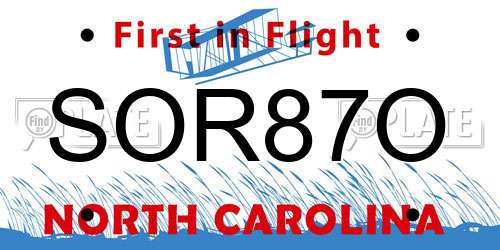 SOR87O North Carolina License Plate