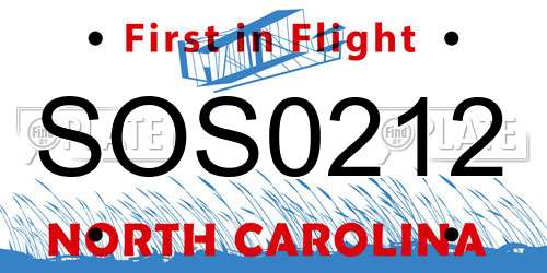 SOS0212 North Carolina License Plate