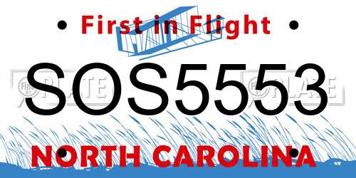 SOS5553 North Carolina License Plate
