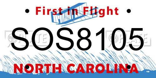 SOS8105 North Carolina License Plate