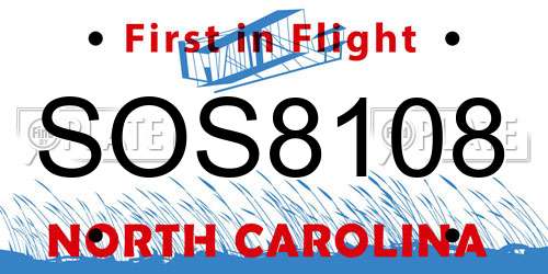 SOS8108 North Carolina License Plate