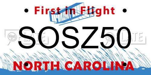 SOSZ50 North Carolina License Plate