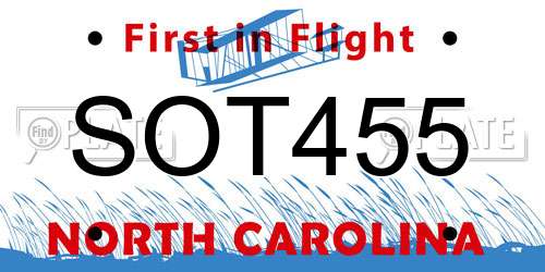 SOT455 North Carolina License Plate