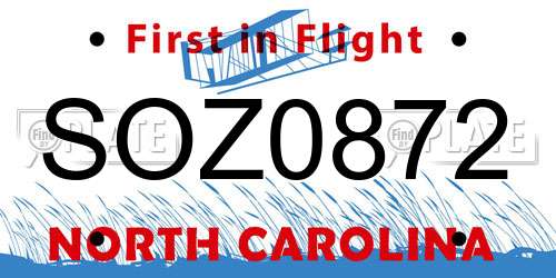 SOZ0872 North Carolina License Plate