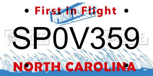 SP0V359 North Carolina License Plate