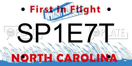 SP1E7T North Carolina License Plate