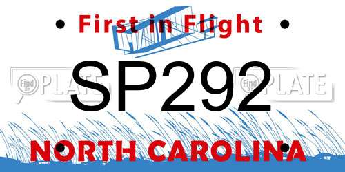 SP292 North Carolina License Plate