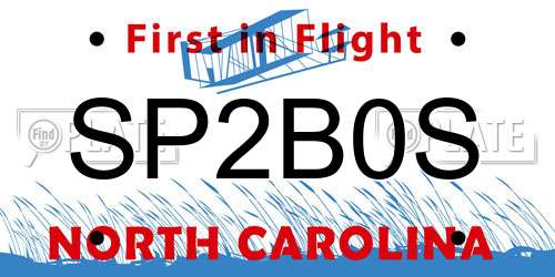 SP2B0S North Carolina License Plate