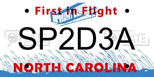 SP2D3A North Carolina License Plate