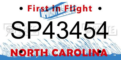 SP43454 North Carolina License Plate