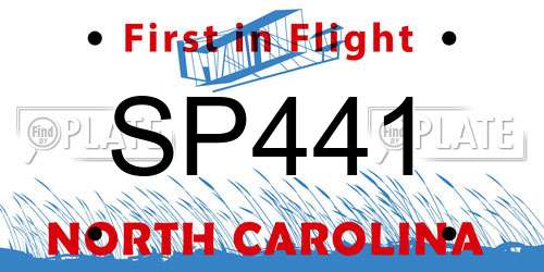 SP441 North Carolina License Plate