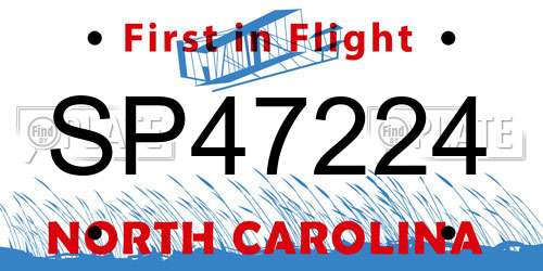 SP47224 North Carolina License Plate