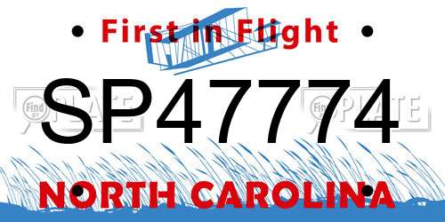 SP47774 North Carolina License Plate