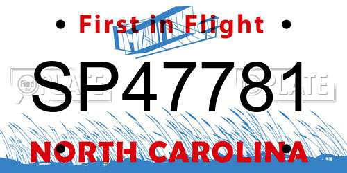 SP47781 North Carolina License Plate