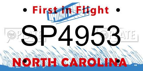 SP4953 North Carolina License Plate
