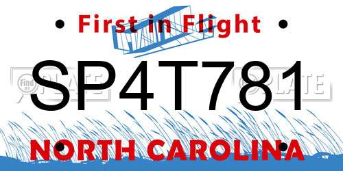 SP4T781 North Carolina License Plate